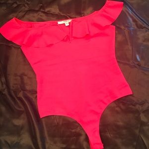 Guess Pink Off Shoulder V-wire Bodysuit